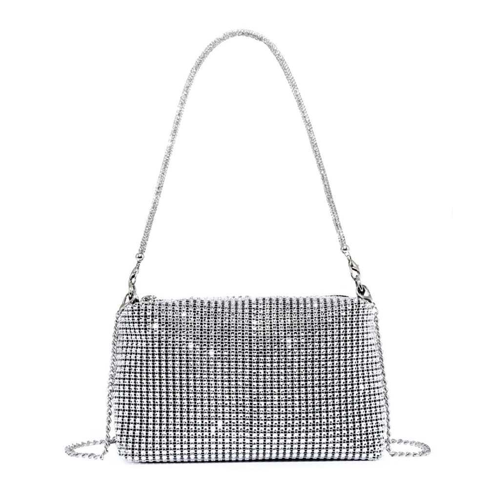 Silver Rhinestone Evening Party Clutch Bag Purse - NEW